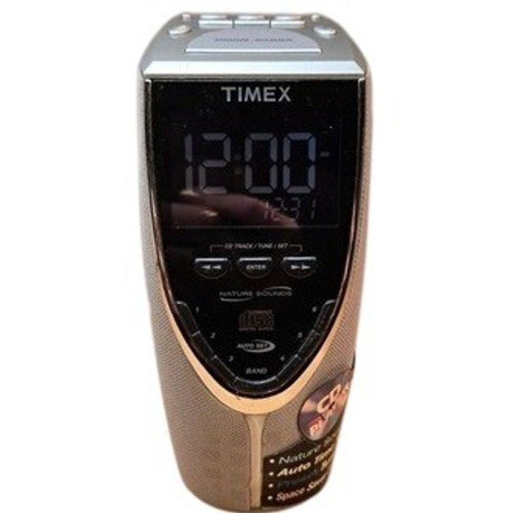 Timex T625T Auto-set CD Stereo Clock Radio Preset Tuning Nature Sounds Titanium‎